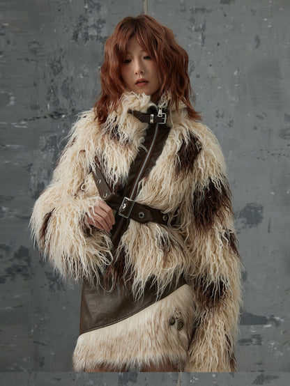 Frustration Garden Cow Brown Patchwork Cross Asymmetric Zip Women&