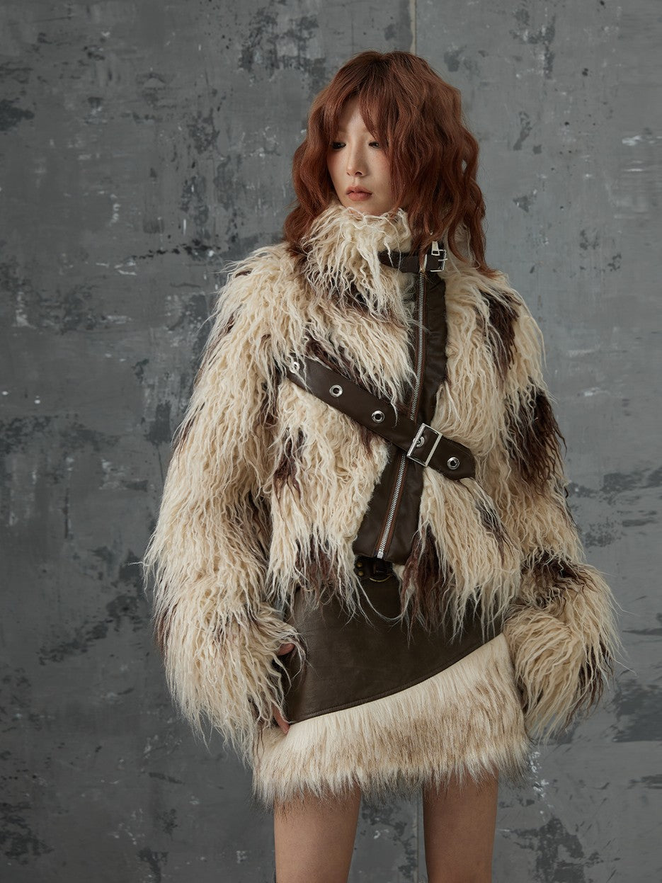 Frustration Garden Cow Brown Patchwork Cross Asymmetric Zip Women&