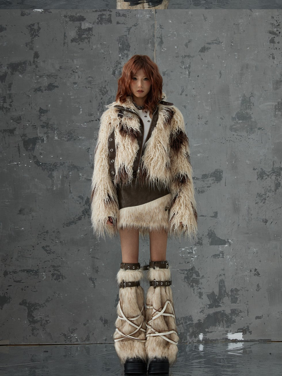 Frustration Garden Cow Brown Patchwork Cross Asymmetric Zip Women&