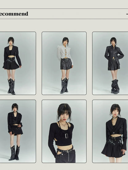 Frustration Garden Cropped Curve Stitch Blazer 
V-neck T-shirt 
Long Sleeve