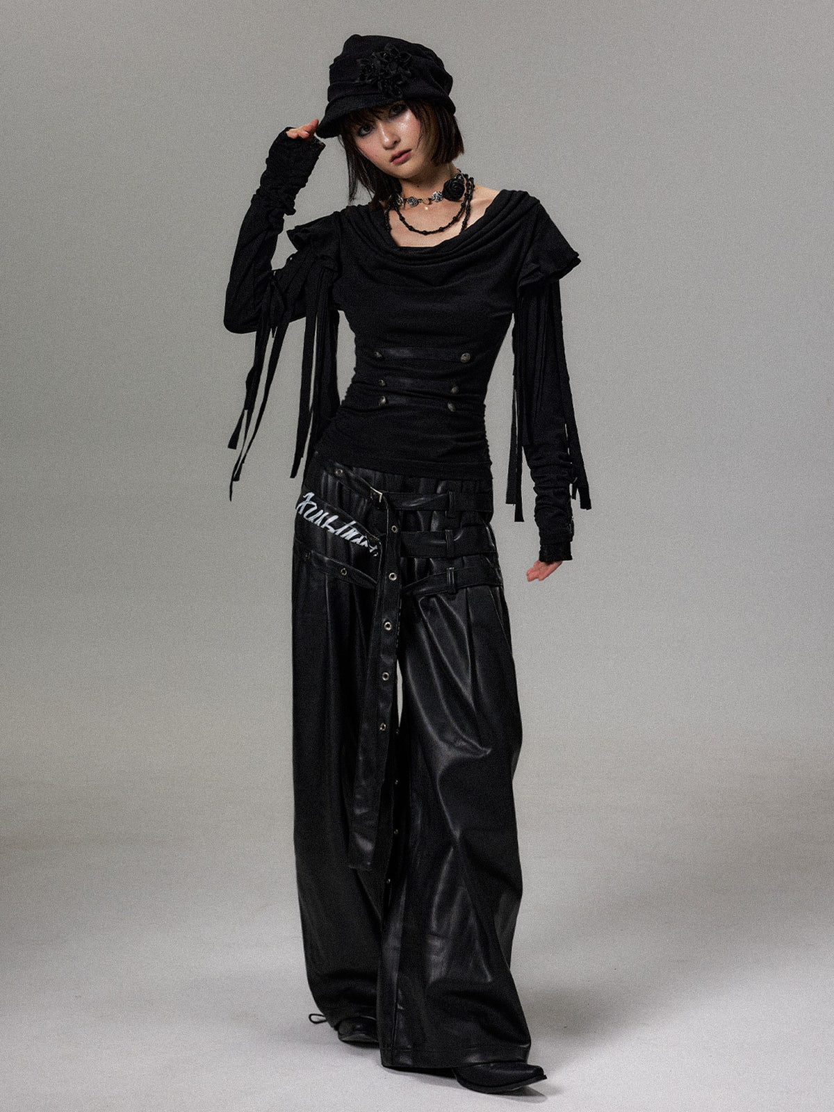 Frustration Garden Dark Court Fringe Draped Neck Ruffle Lace Button Women&
