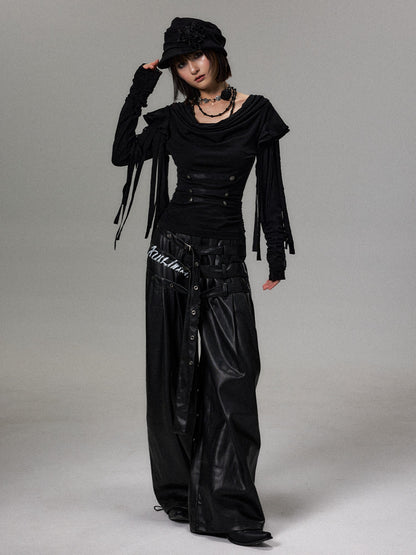 Frustration Garden Dark Court Fringe Draped Neck Ruffle Lace Button Women&
