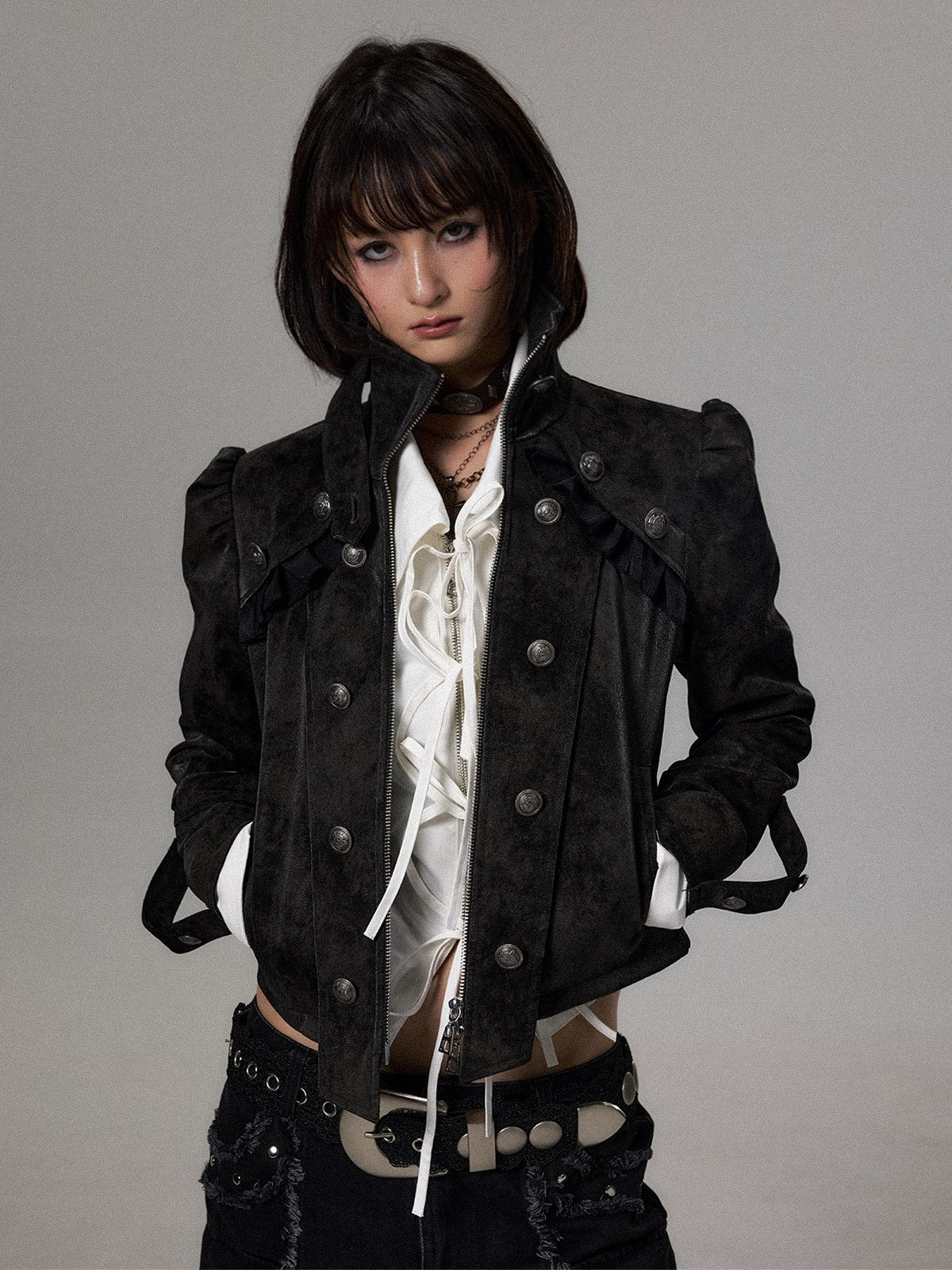 Frustration_Garden_Dark_Court_Puff_Sleeve_Double_Breasted_Suede_Women&