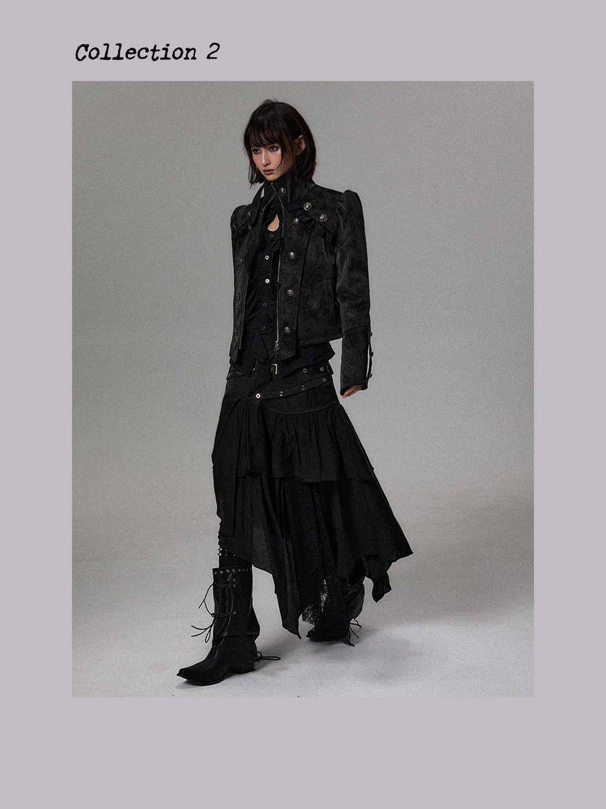 Frustration Garden Dark Court Puff Sleeve Double Breasted Suede Women&
