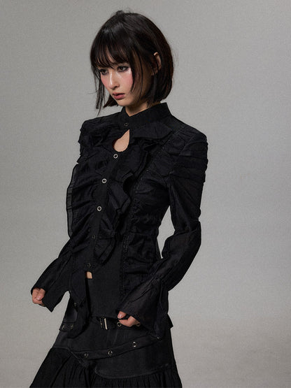 Frustration Garden Dark Court Ruffle Ruched Asymmetric Long Sleeve Women&