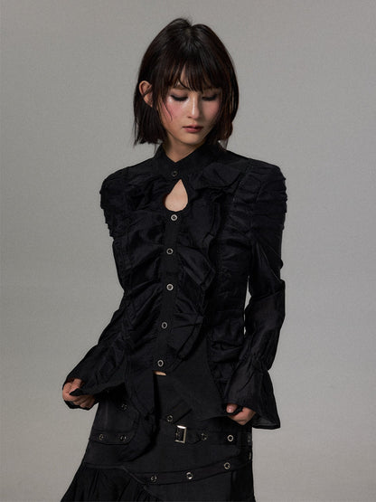 Frustration Garden Dark Court Ruffle Ruched Asymmetric Long Sleeve Women&