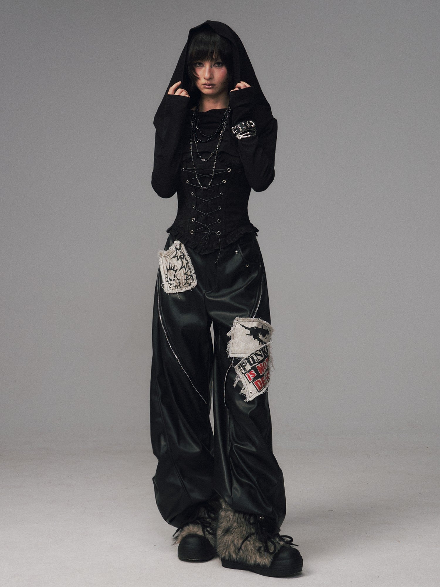 Frustration Garden Dark Gothic Jacquard Patchwork Hooded Women&
