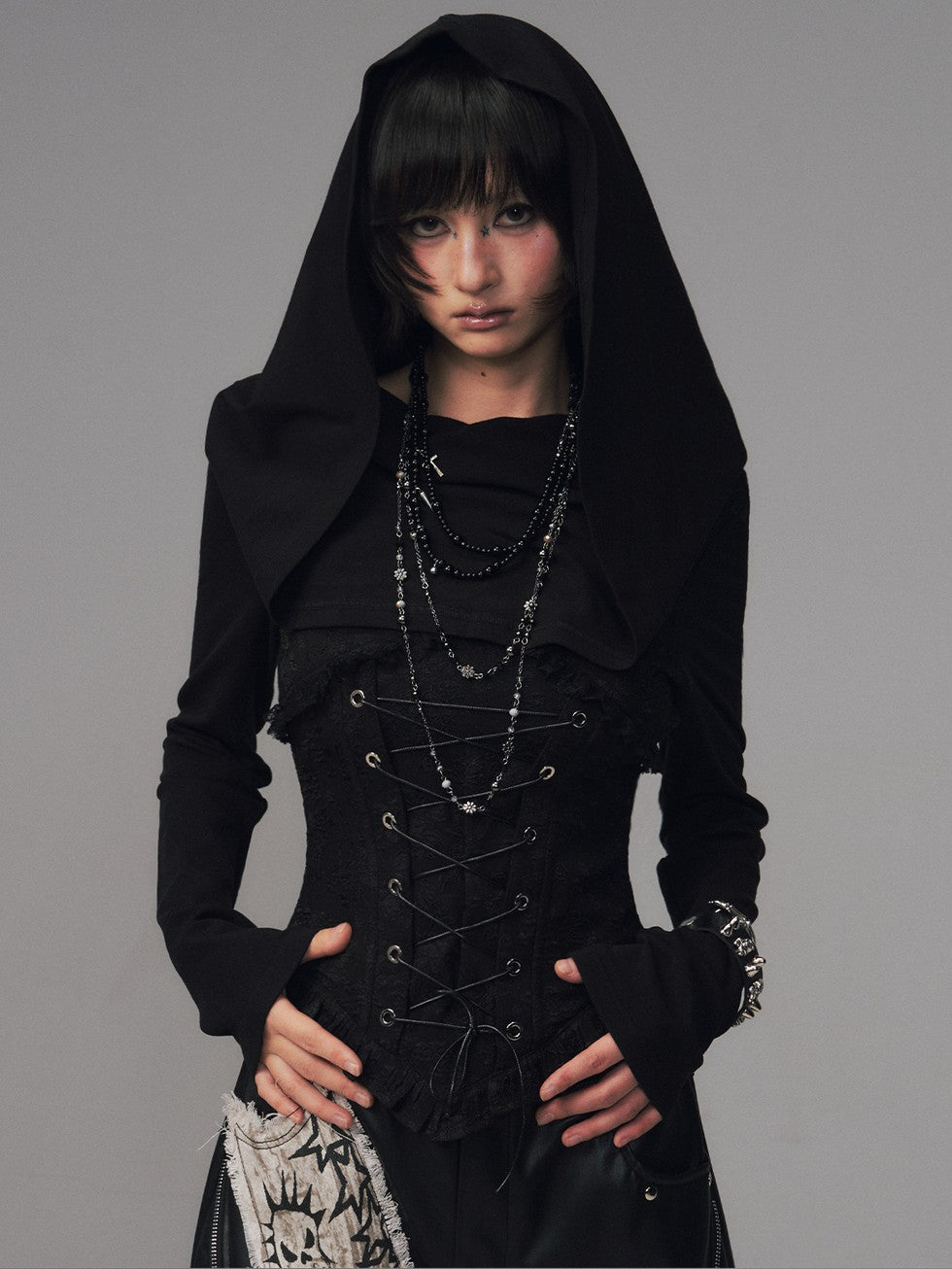Frustration Garden Dark Gothic Jacquard Patchwork Hooded Women&