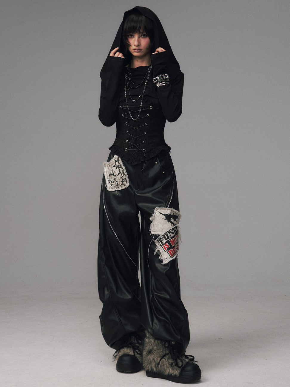 Frustration Garden Dark Gothic Jacquard Patchwork Hooded Women&