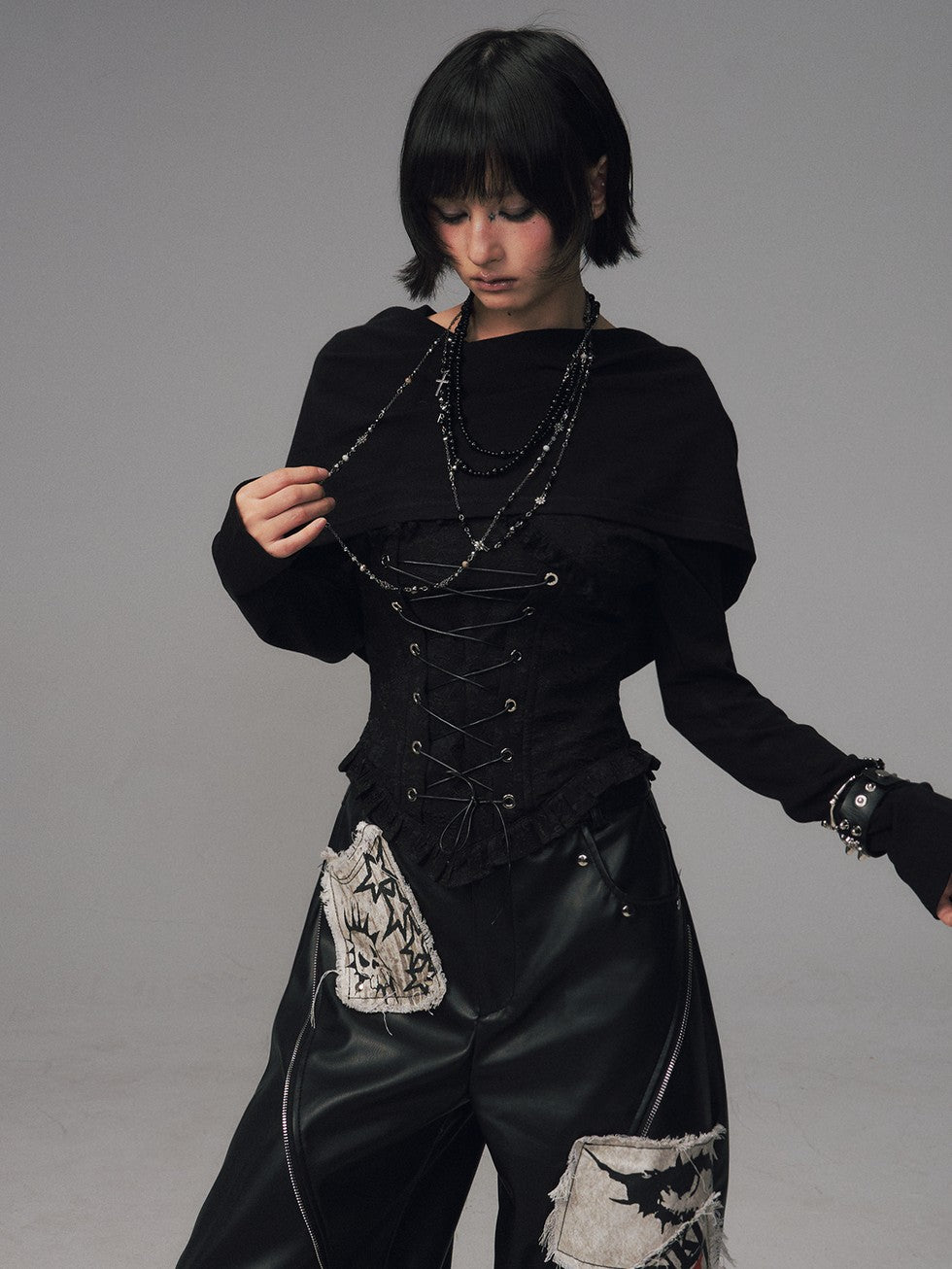 Frustration Garden Dark Gothic Jacquard Patchwork Hooded Women&