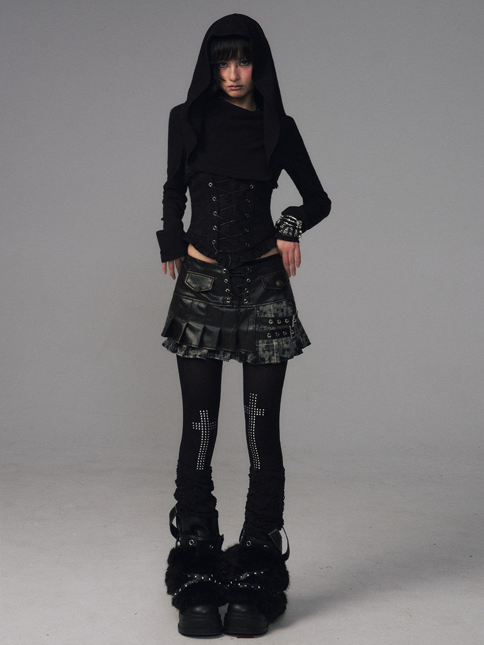 Frustration Garden Dark Gothic Jacquard Patchwork Hooded Women&