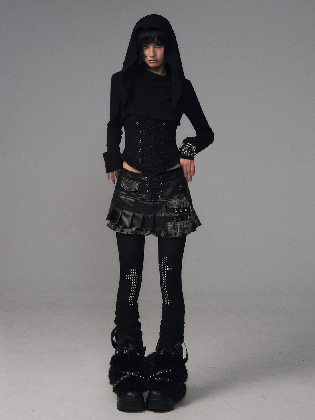 Frustration Garden Dark Gothic Jacquard Patchwork Hooded Women&