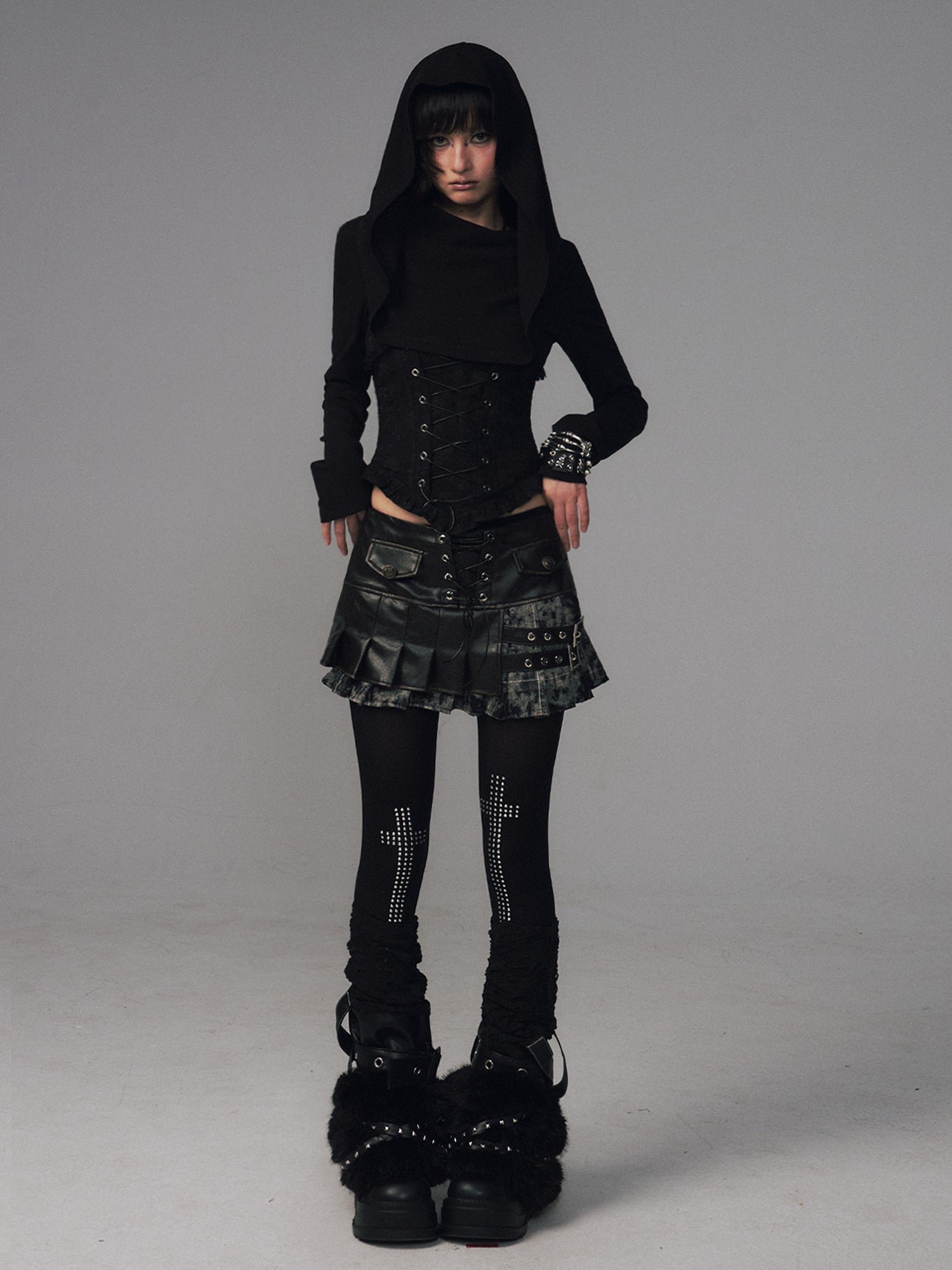 Frustration Garden Dark Gothic Jacquard Patchwork Hooded Women&