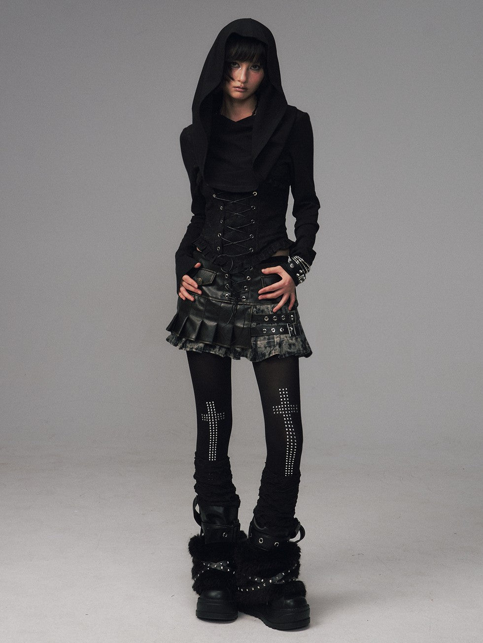 Frustration Garden Dark Gothic Jacquard Patchwork Hooded Women&