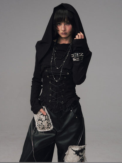 Frustration Garden Dark Gothic Jacquard Patchwork Hooded Women&