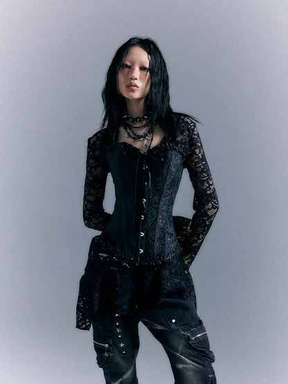 Frustration Garden Dark Gothic Punk Lace Up Corset Lace Dress Set