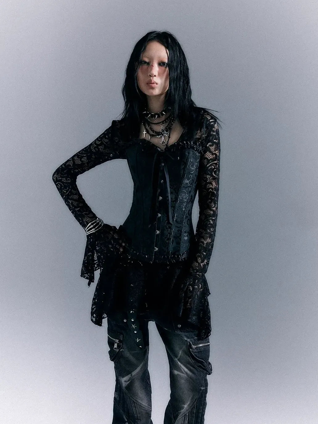 Frustration Garden Dark Gothic Punk Lace Up Corset Lace Dress Set