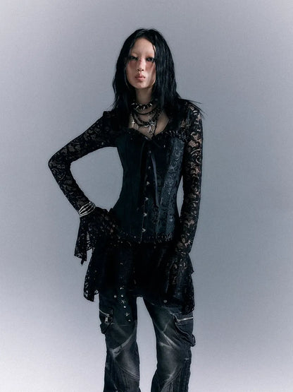 Frustration Garden Dark Gothic Punk Lace Up Corset Lace Dress Set