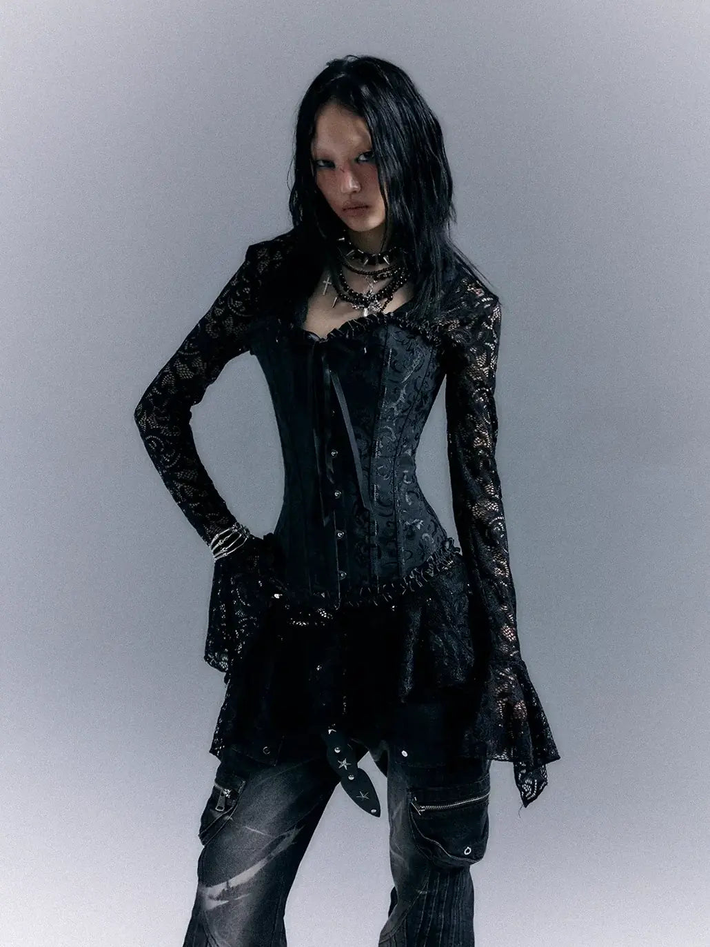 Frustration Garden Dark Gothic Punk Lace Up Corset Lace Dress Set