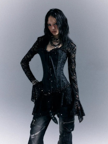 Frustration Garden Dark Gothic Punk Lace Up Corset Lace Dress Set