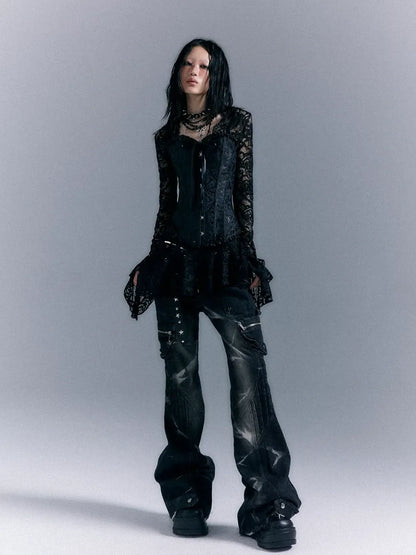 Frustration Garden Dark Gothic Punk Lace Up Corset Lace Dress Set