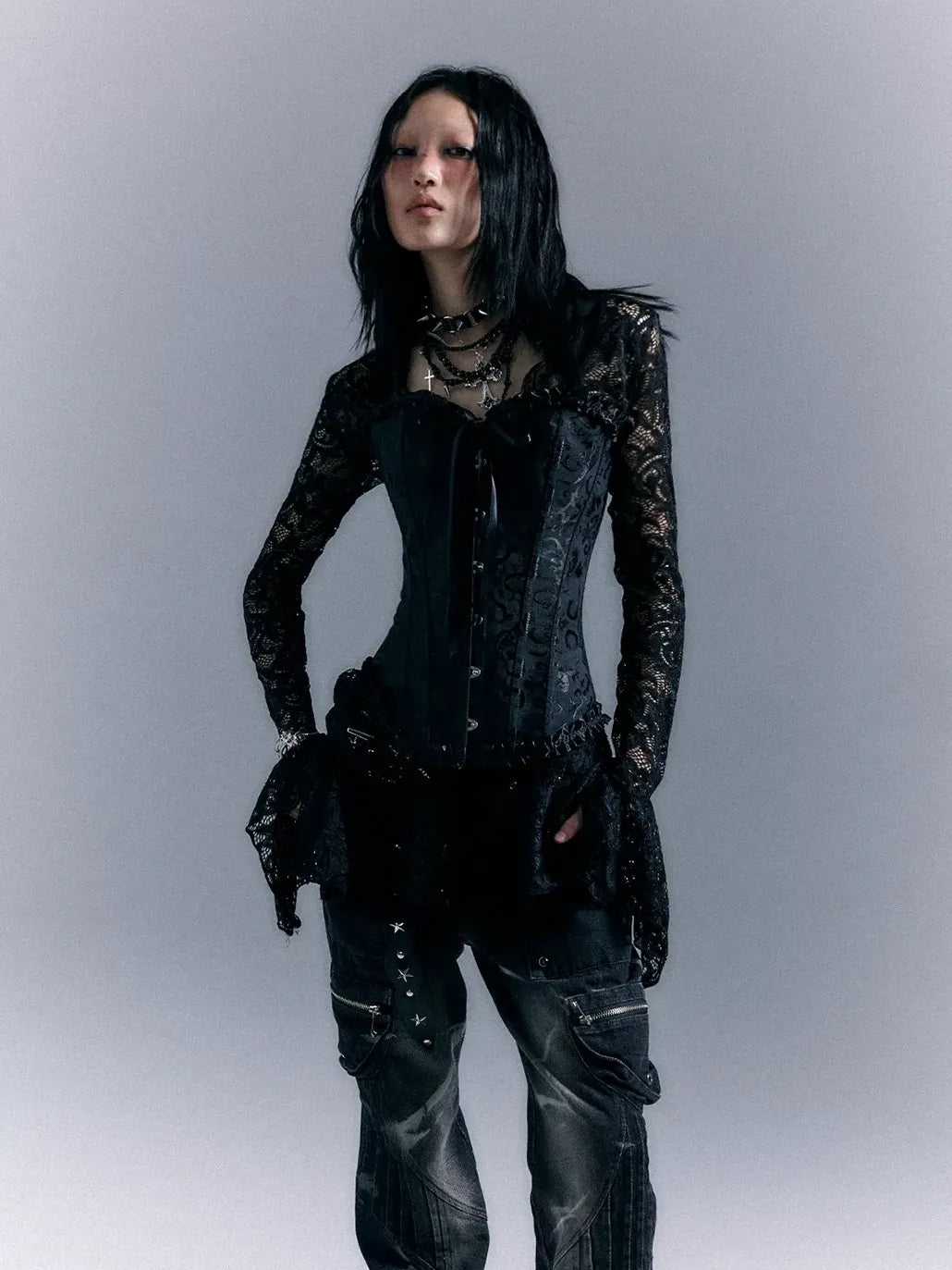 Frustration Garden Dark Gothic Punk Lace Up Corset Lace Dress Set