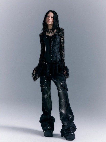 Frustration Garden Dark Gothic Punk Lace Up Corset Lace Dress Set