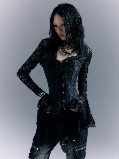 Frustration Garden Dark Gothic Punk Lace Up Corset Lace Dress Set