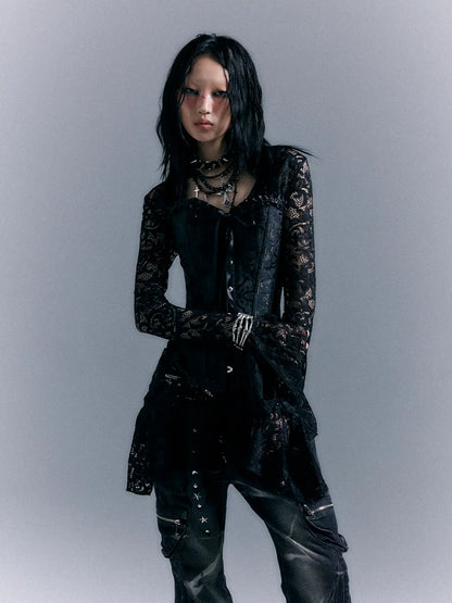 Frustration Garden Dark Gothic Punk Lace Up Corset Lace Dress Set