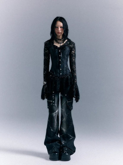 Frustration Garden Dark Gothic Punk Lace Up Corset Lace Dress Set