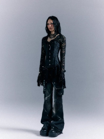 Frustration Garden Dark Gothic Punk Lace Up Corset Lace Dress Set