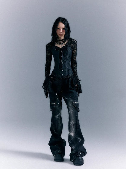 Frustration Garden Dark Gothic Punk Lace Up Corset Lace Dress Set