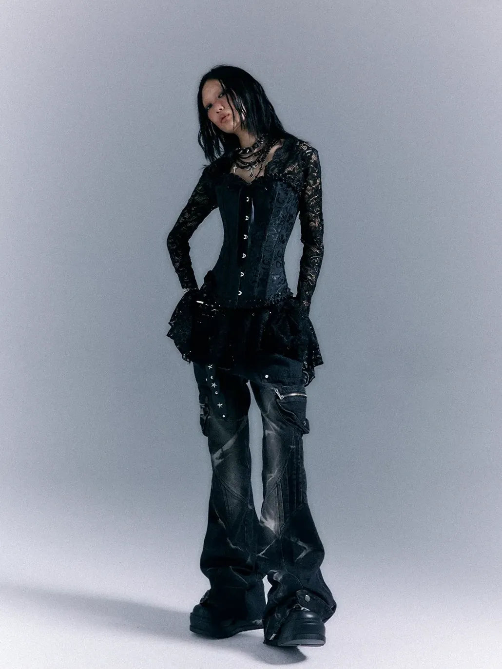 Frustration Garden Dark Gothic Punk Lace Up Corset Lace Dress Set