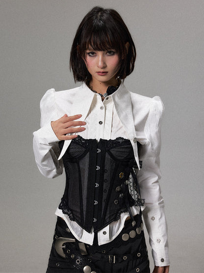 Frustration Garden Dark Lace Mesh Metal Button Lace Up Corset Women&
