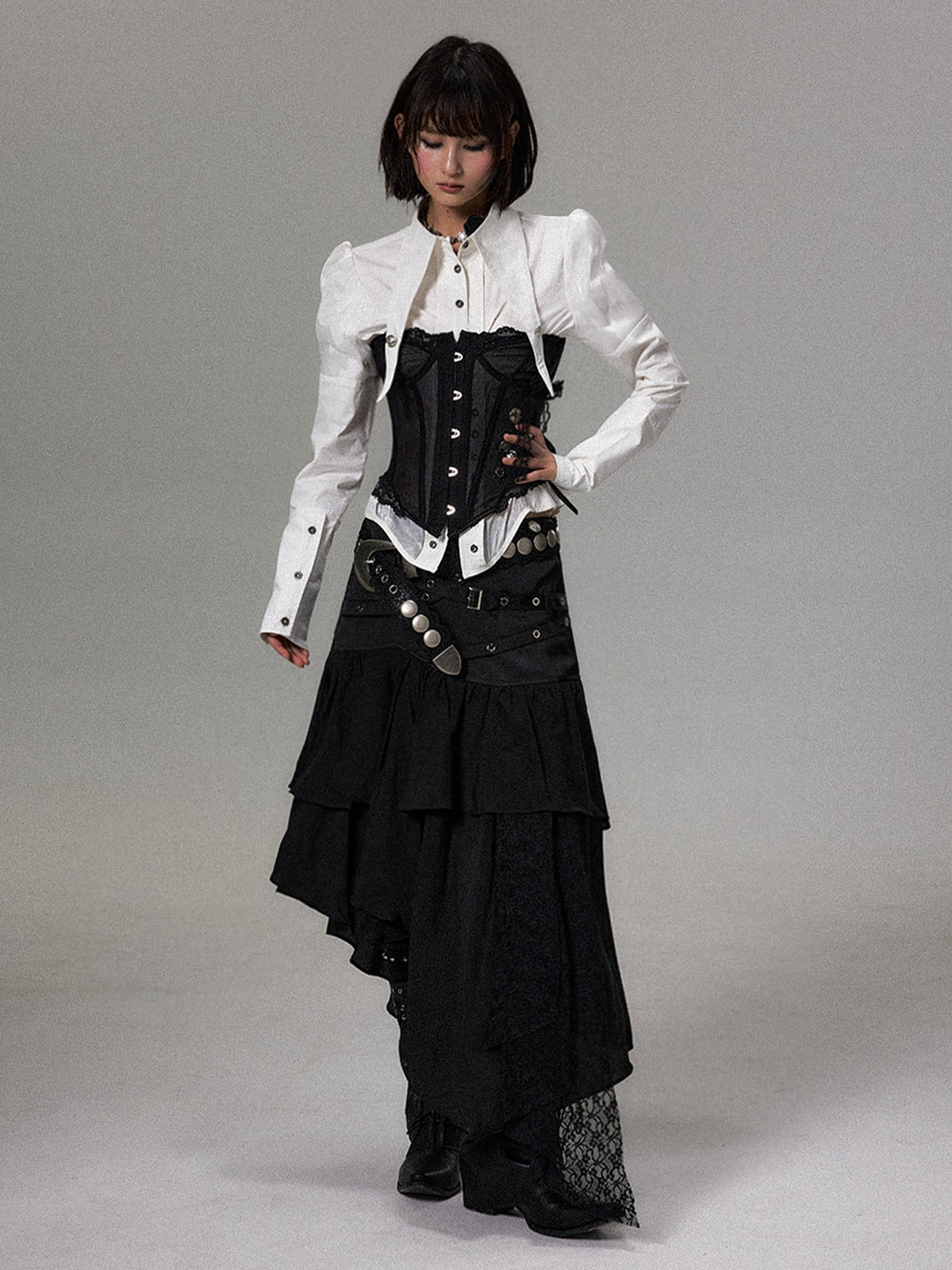 Frustration Garden Dark Lace Mesh Metal Button Lace Up Corset Women&