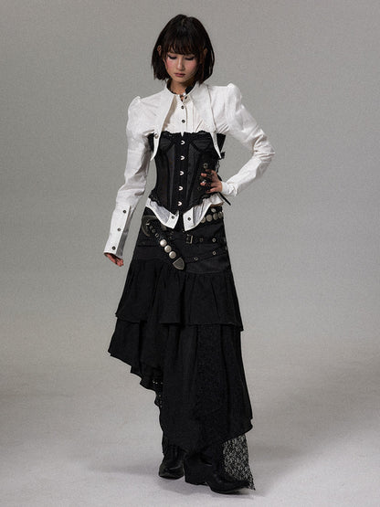 Frustration Garden Dark Lace Mesh Metal Button Lace Up Corset Women&