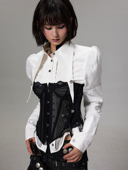 Frustration Garden Dark Lace Mesh Metal Button Lace Up Corset Women&