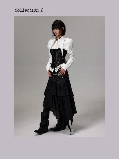 Frustration Garden Dark Lace Ruffle Asymmetric Layered A Line Women&