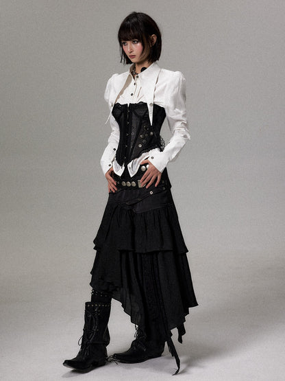 Frustration Garden Dark Lace Ruffle Asymmetric Layered A Line Women&