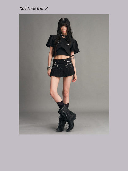 Frustration Garden Dark Puff Sleeve Double Breasted Asymmetric Hem Women&