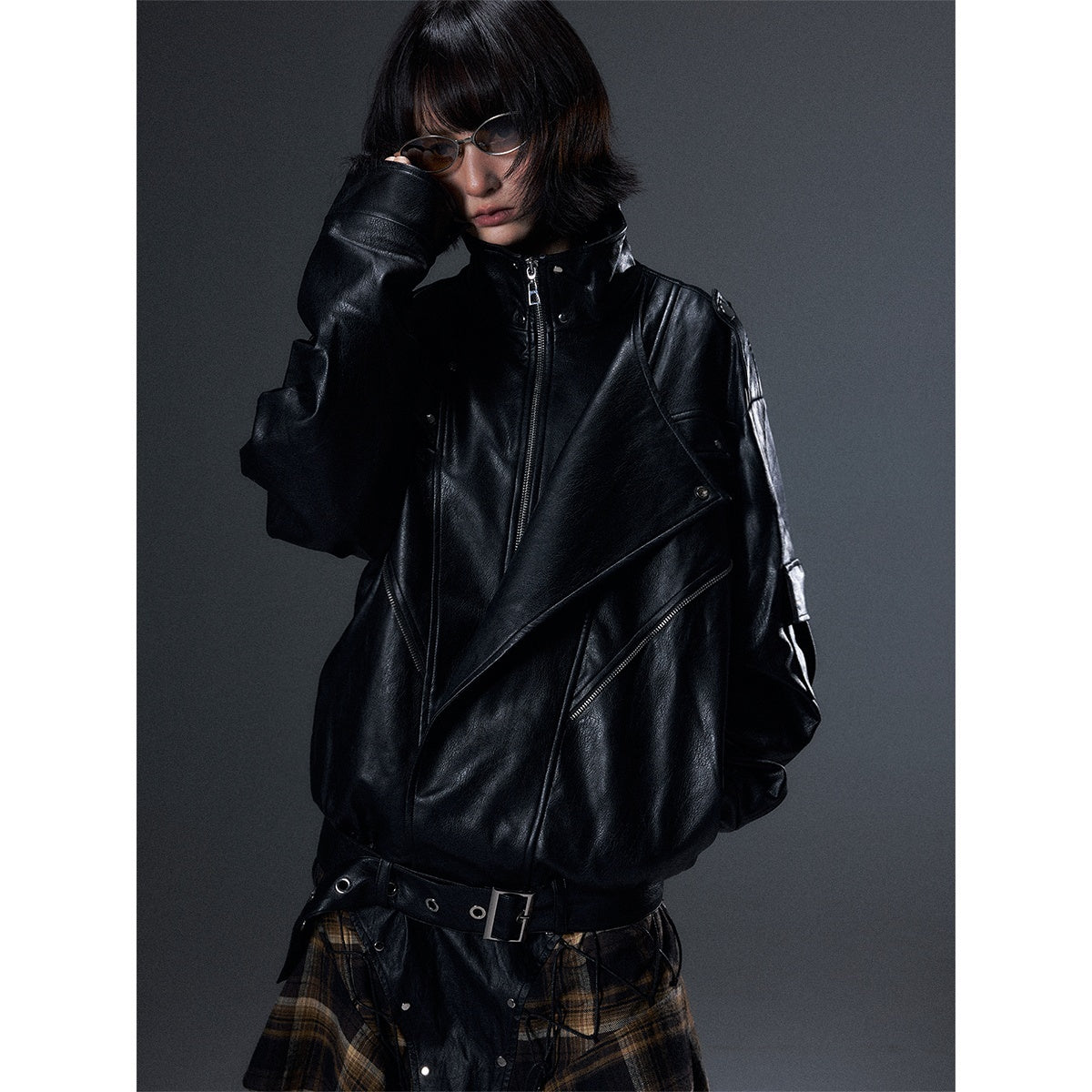 Frustration_Garden_Dark_Punk_Biker_Large_Lapel_Zipper_Elastic_Hem_Loose_Women&