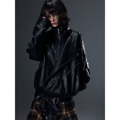 Frustration_Garden_Dark_Punk_Biker_Large_Lapel_Zipper_Elastic_Hem_Loose_Women&