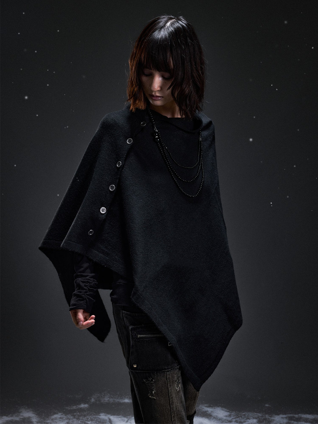 Frustration Garden Dark Punk Cape Batwing Sleeve Button Knit Women&