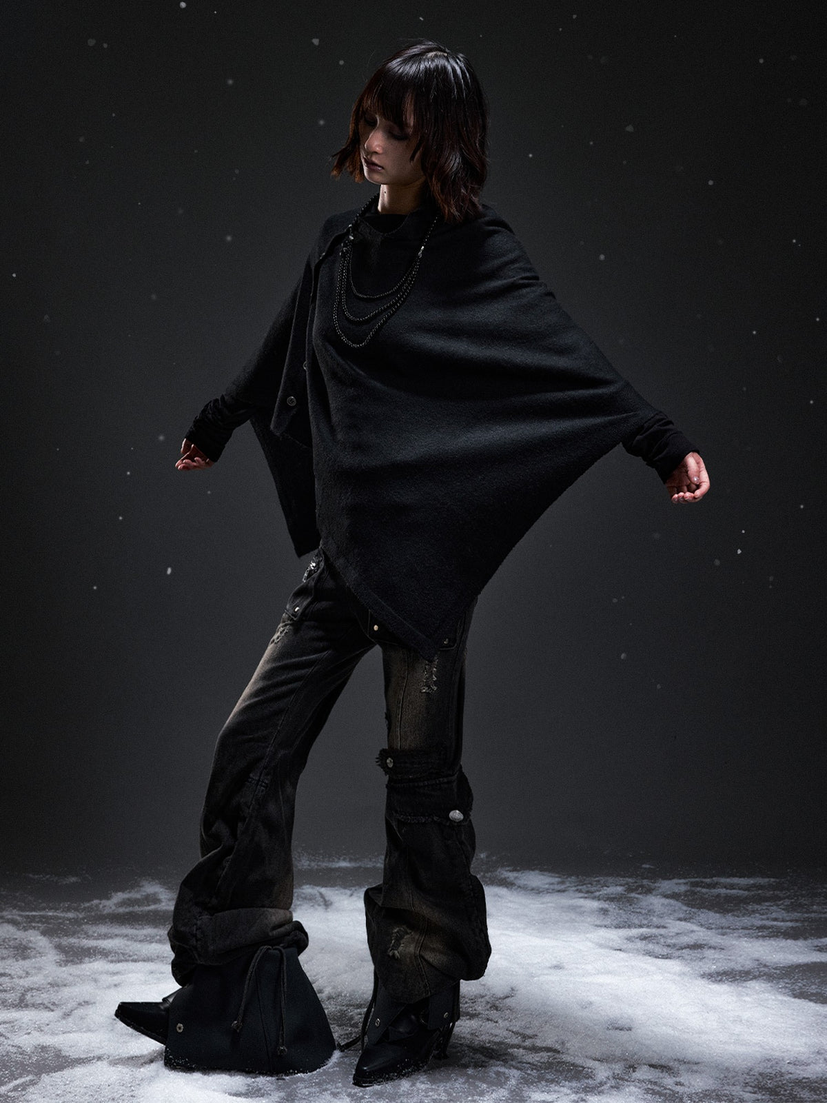 Frustration Garden Dark Punk Cape Batwing Sleeve Button Knit Women&