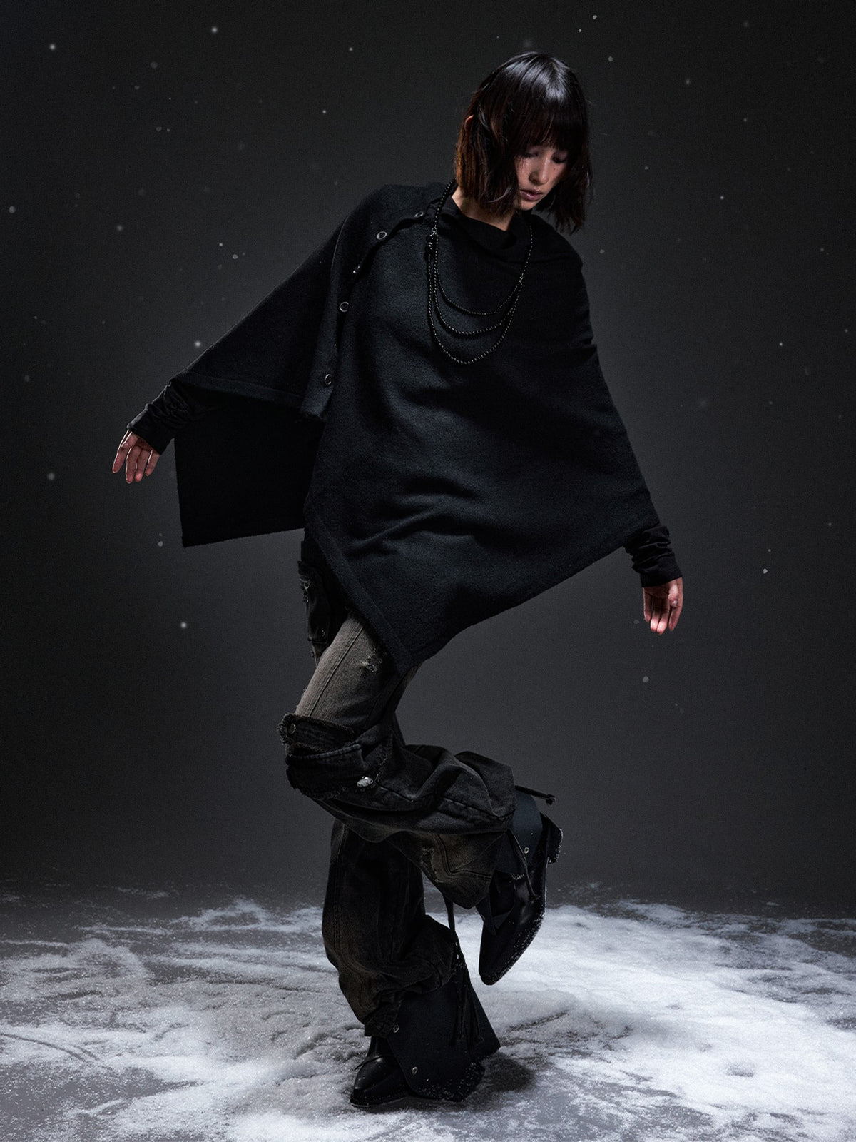 Frustration Garden Dark Punk Cape Batwing Sleeve Button Knit Women&