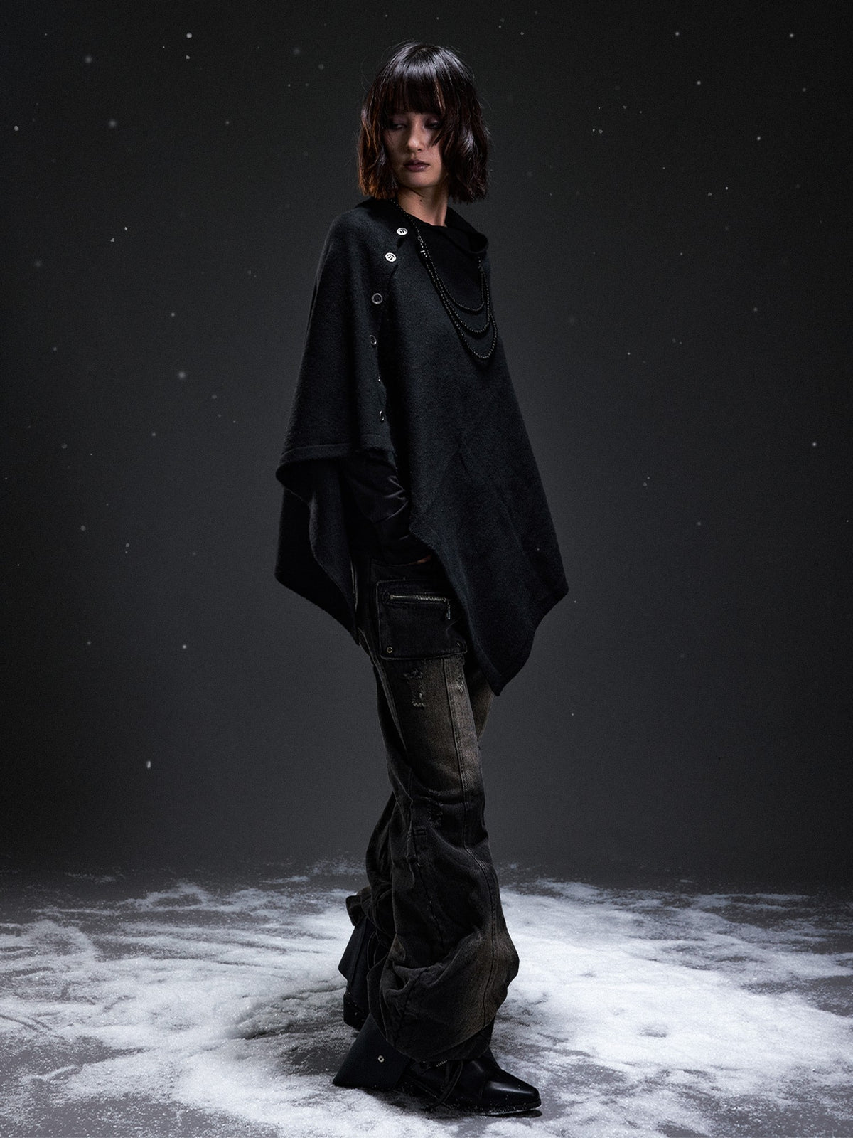 Frustration Garden Dark Punk Cape Batwing Sleeve Button Knit Women&