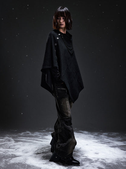 Frustration Garden Dark Punk Cape Batwing Sleeve Button Knit Women&