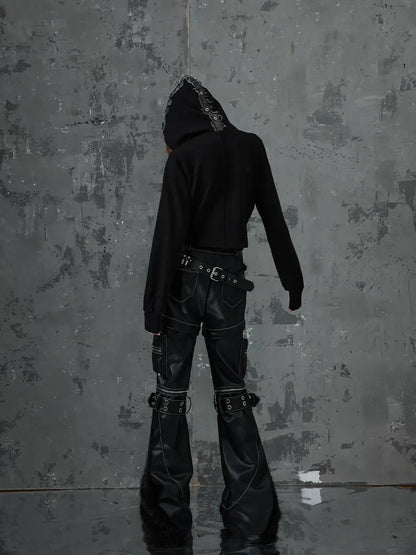 Frustration Garden Dark Punk Cross Hooded Knit Top