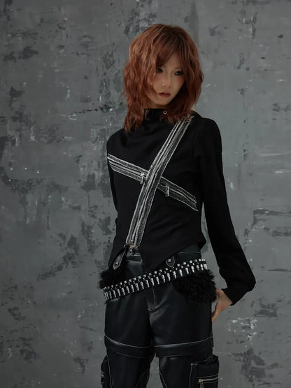 Frustration Garden Dark Punk Cross Hooded Knit Top
