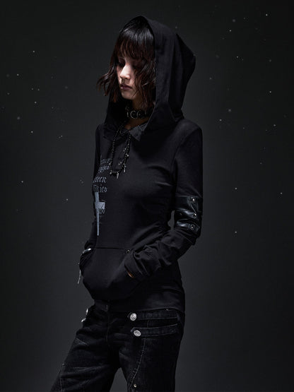 Frustration Garden Dark Punk Cross Print Hooded Rivet Women&